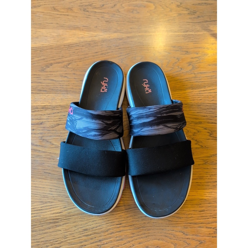 Ryka Women's Dual-Density Double Band Black Slide Sandals Diva, Size 9.5M GUC